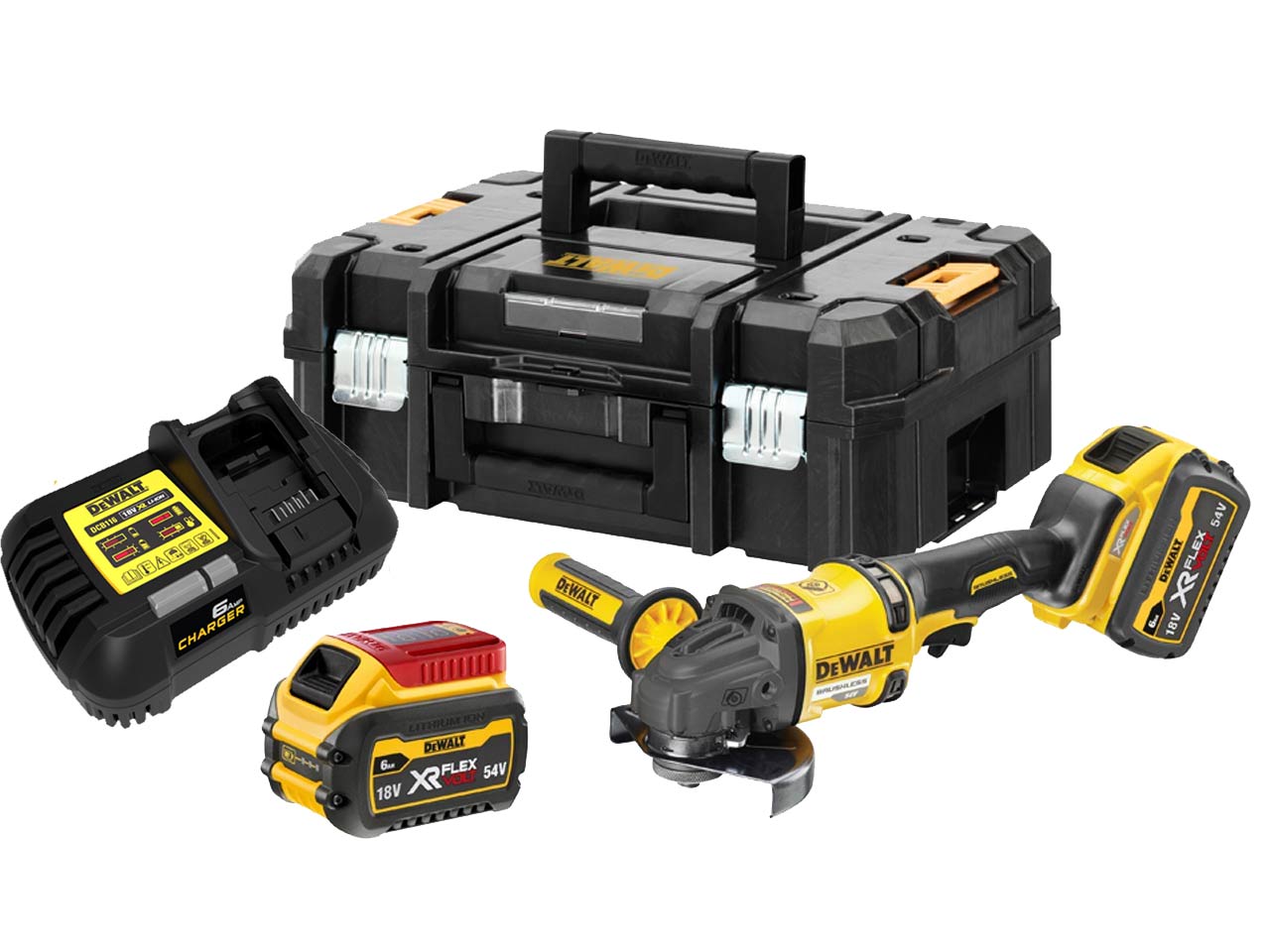 DEWALT 7-Tool 20-Volt Max Power Tool Combo Kit with Soft Case (2-Batteries  and charger Included) & 4.5-in 20-Volt Trigger Switch Cordless Angle