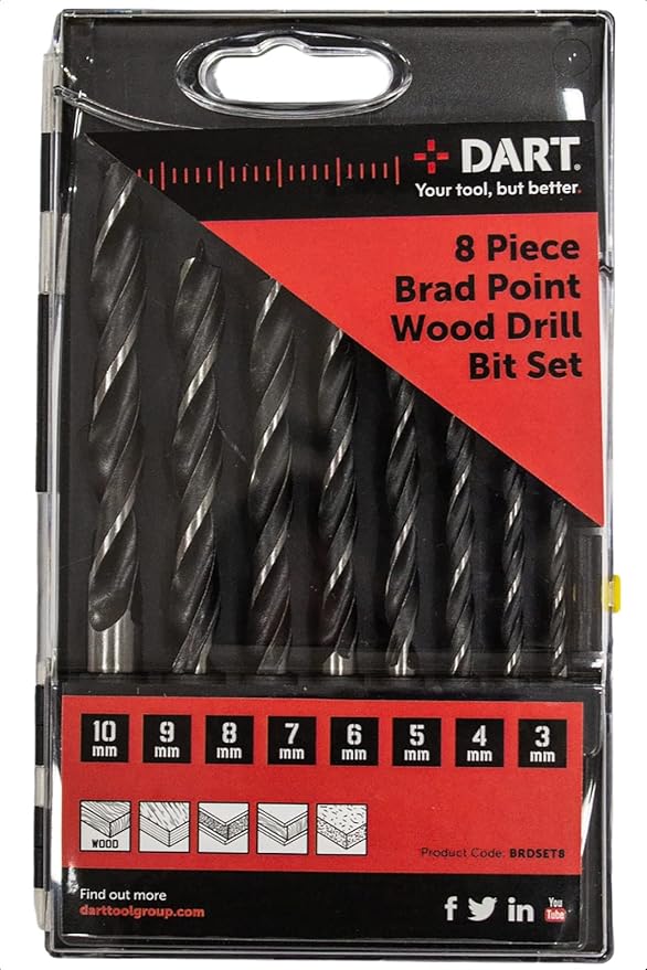 Dart Brad Point Wood Drill Bit Set - 8pc