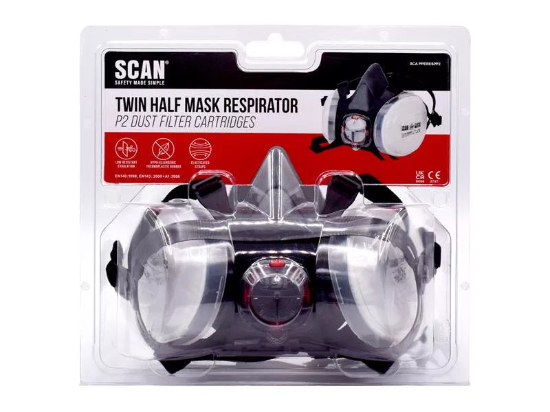 Twin Half Mask Respirator + P2 Dust Filter Cartridges